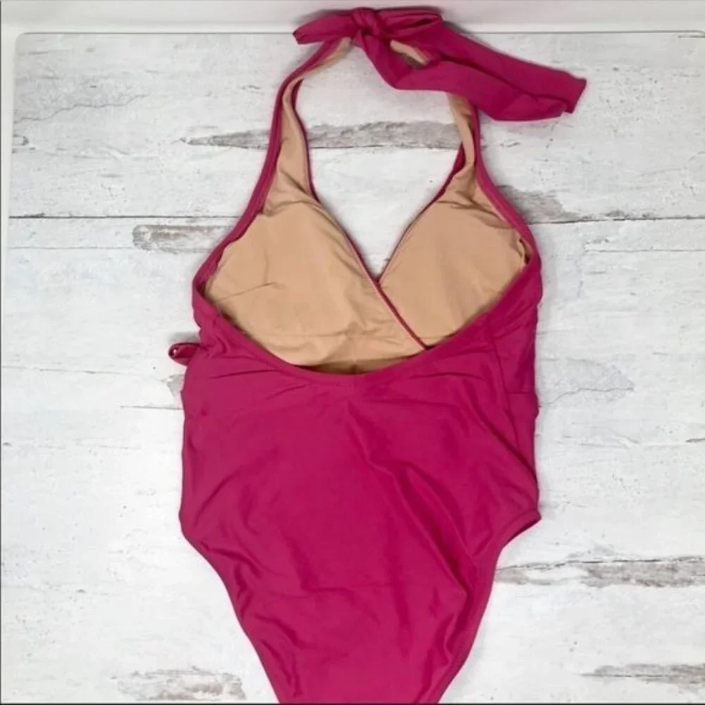 J. Crew Halter Wrap One-piece Swimsuit, Fuchsia Bloom NWT